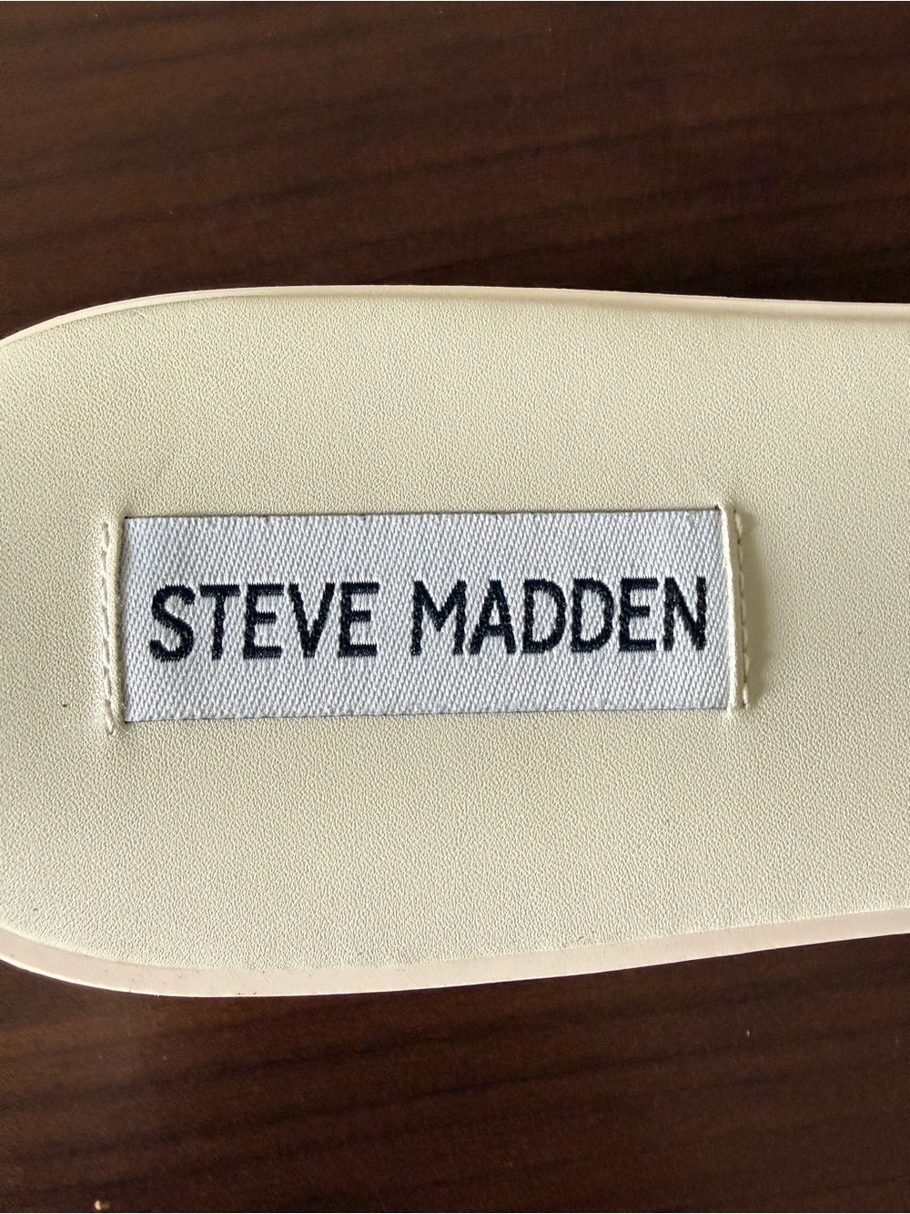 Steve Madden Cream Slide Sandals with Logo Patch - Picture 4 of 4